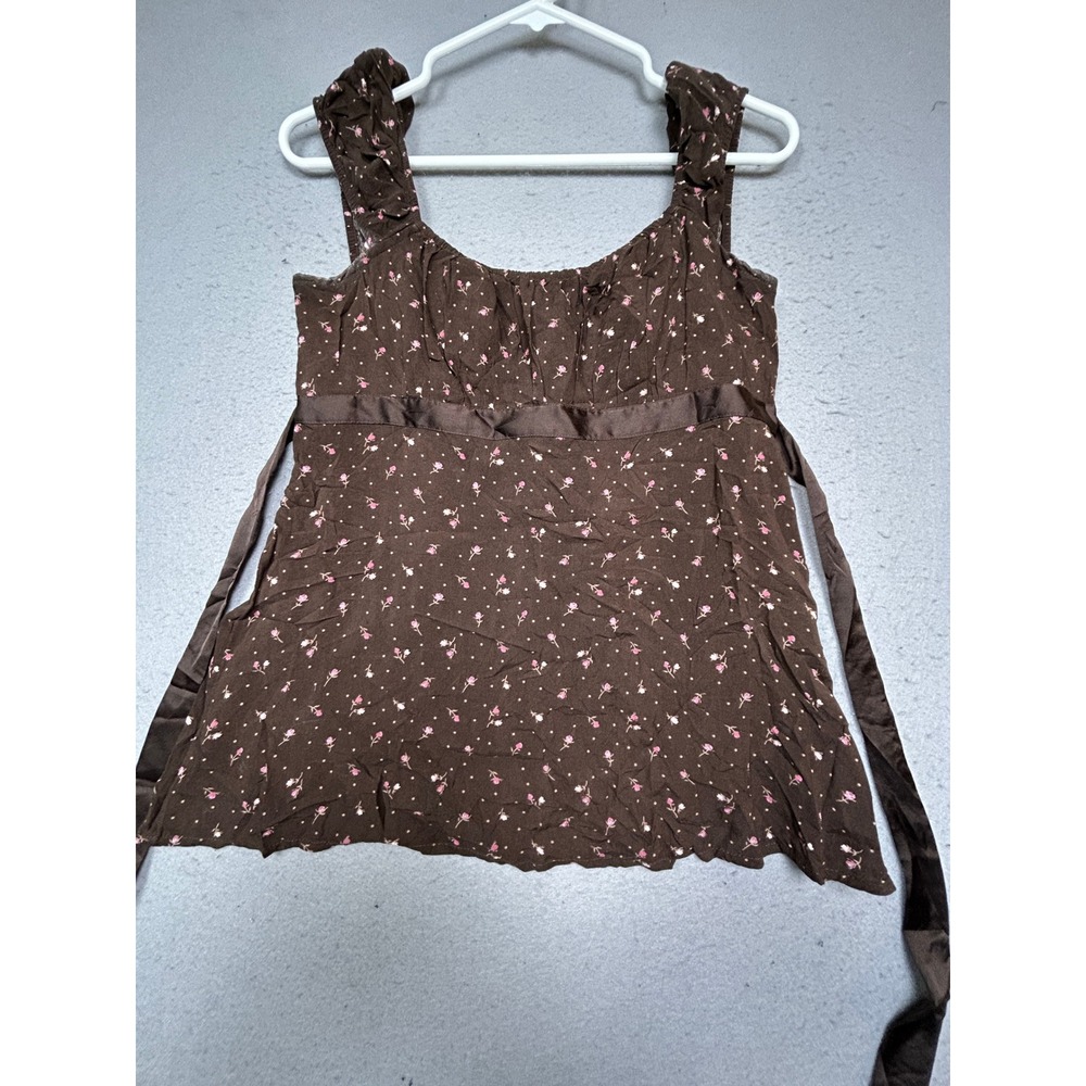 Hollister Babydoll Top Viscose Brown Floral Polka Dot Medium Womens